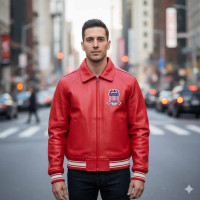 Boy's Avirex Icon Jacket - Icon Red Leather Jacket For Mens
